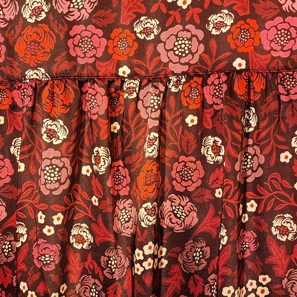 Floral Wrap Dress Red and Pink Silky Eco Friendly Recycled Fabric Fall Workwear - Picture 7 of 7